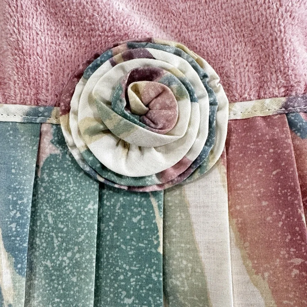4pc Vtg AVANTI Bath Towel Set 1978 Pink Floral Ruffles Rosettes Hand Fingertip